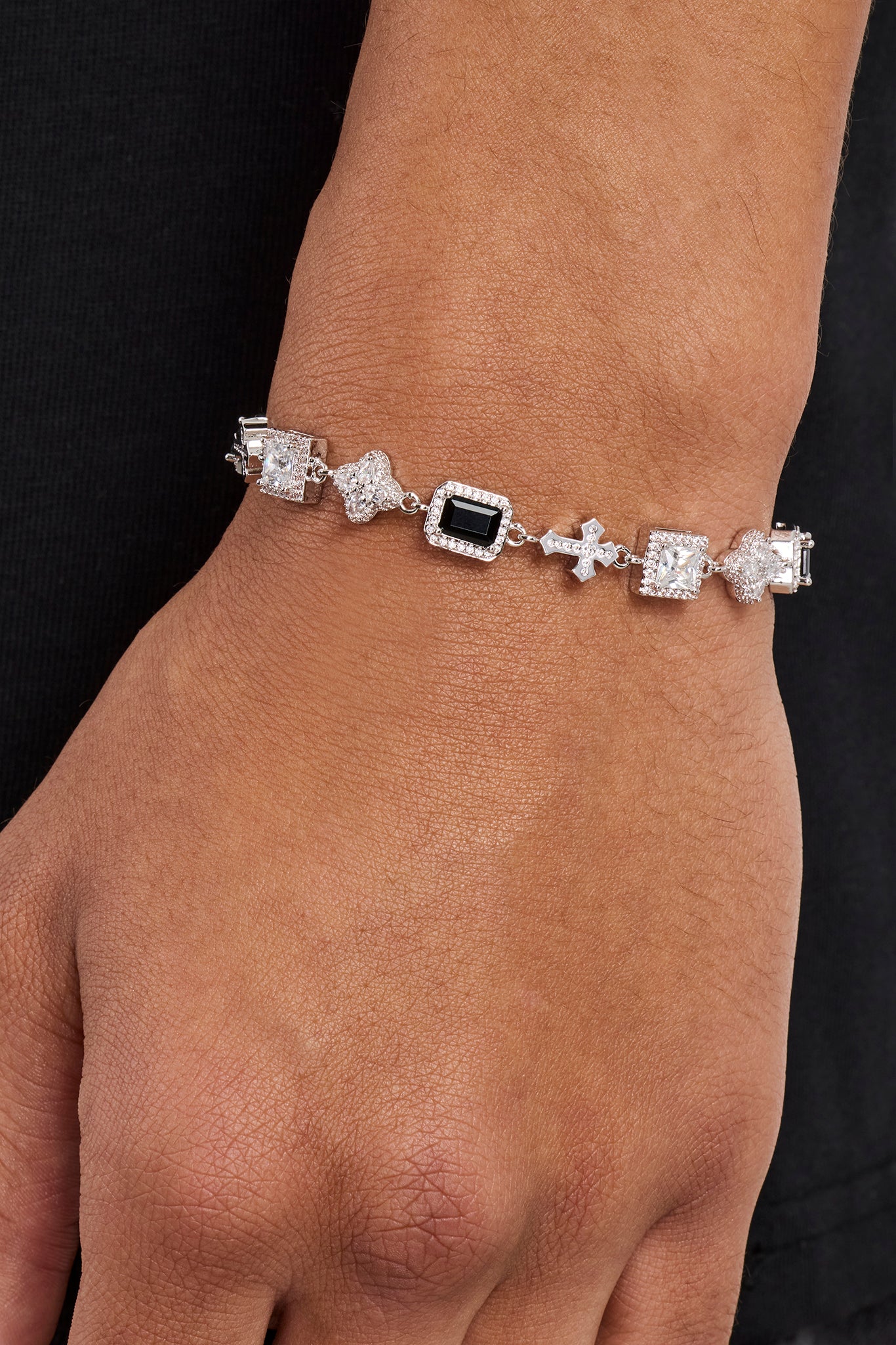 Black Motif & Cross Multi Gemstone Bracelet - 8mm